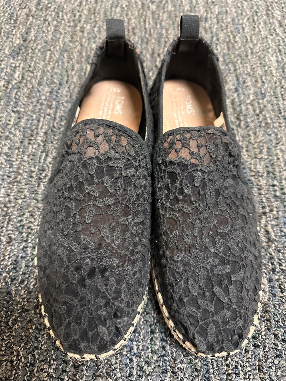 Toms Black Lace Espadrille Slip-Ons